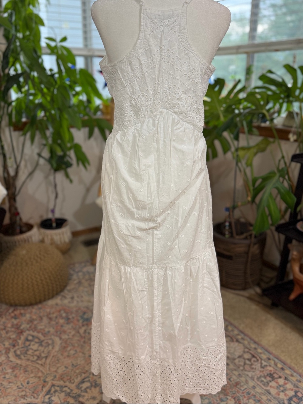 White Eyelet Lace Boho Maxi Dress Women’s Large | Cottagecore Coastal Prairie - Picture 7 of 13